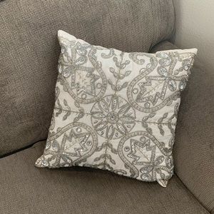 Silver embroidered decorative pillow